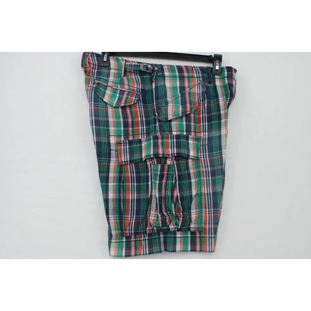 VTG Polo Ralph Lauren Cargo Shorts Mens 34 Madras Plaid Gorpcore Casual Pockets